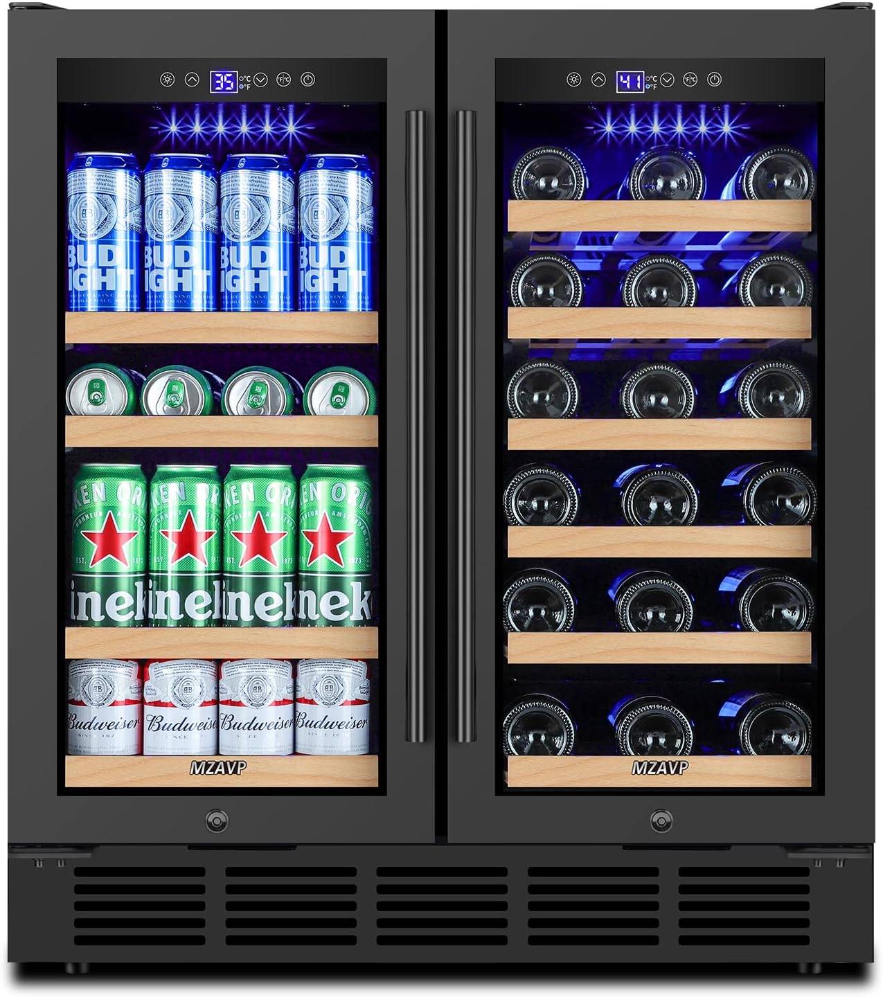 30 Inch Wine and Beverage Refrigerator, Dual Zone Wine Beverage Cooler, 30' Wine Cooler Under Counter or Freestanding Wine Beer Fridge with Upgraded Cooling, Holds 30 Bottles and 110 Cans, Black