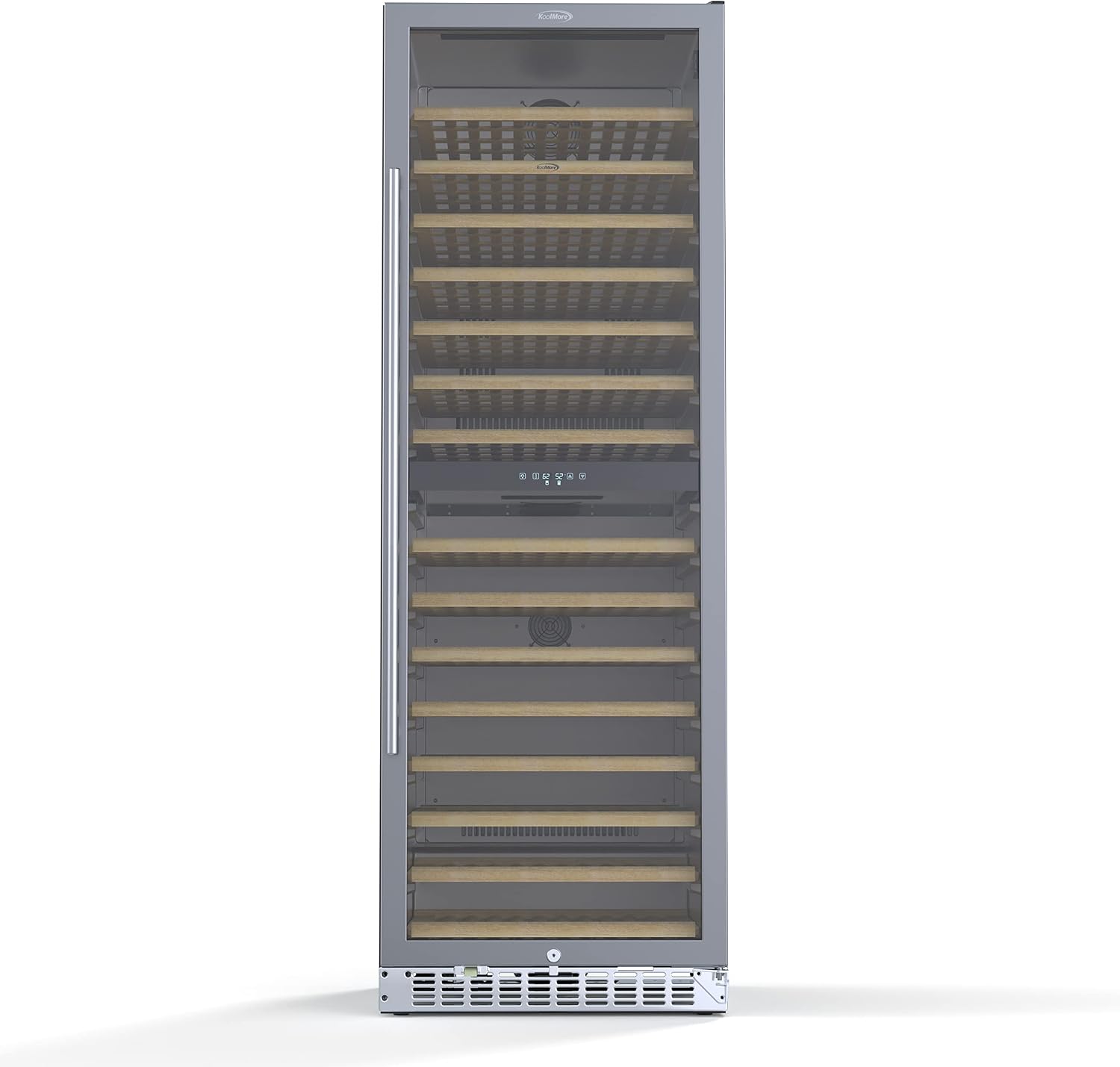KoolMore 24' Inch 15.1 Cu.Ft. Dual Zone Wine Cooler Refrigerator, Freestanding or Built-In Unit, Stainless Steel Finish, Temperature Control, and Door Lock (KM-CW155DZ-SS), Silver, 155 Wine Bottles
