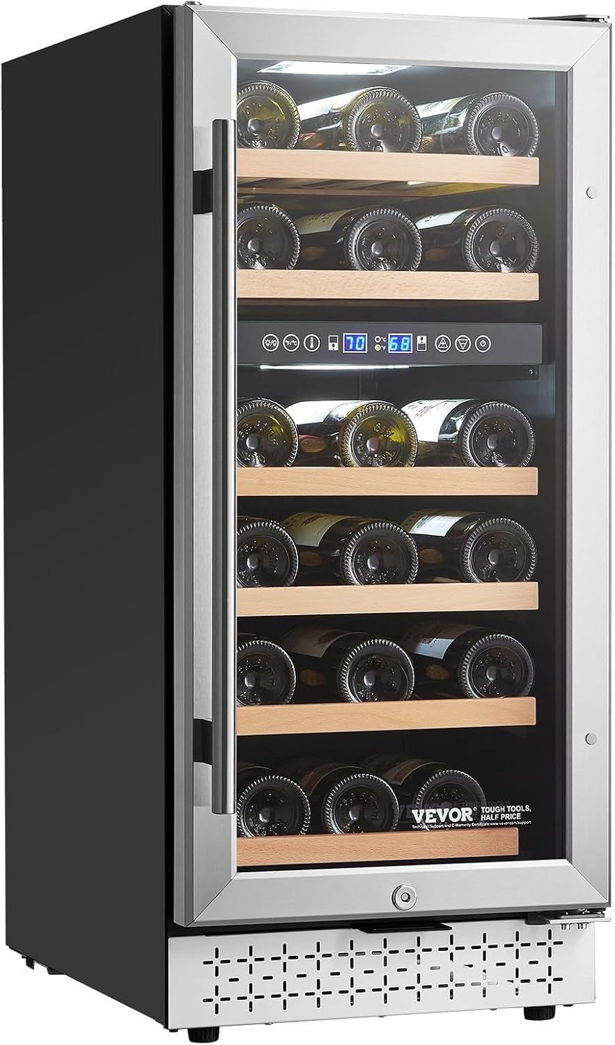 VEVOR Wine Cooler, 28 Bottle Dual Zone Wine Fridge, Mini Wine Cooler Refrigerator with Glass Door, Adjustable Shelves, Digital Temperature Control, Built-in & Freestanding Fridge for Home Office Bar