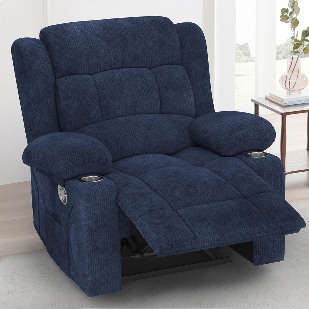 FURNIMAT Recliner Chair, Oversized Manual Reclining Chair for Adults, Single Reclining Sofa with Cup Holder & Pocket, Lounge Recliner for Living Room Home Theater Seating RV Chairs
