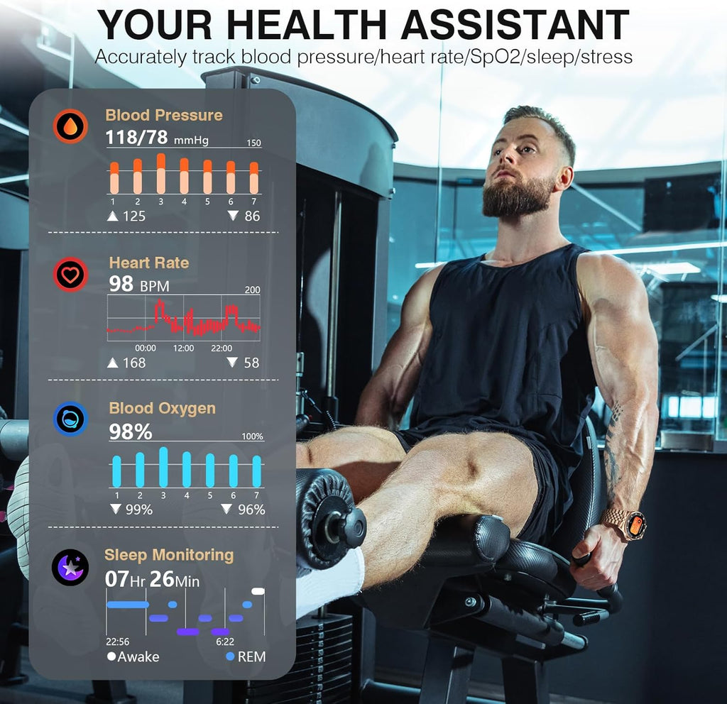2025 DA GPT Smart Watch for Men,1.19-inch AMOLED Display, 24/7 Heart Rate, Blood Oxygen, Blood Pressure, Sleep Monitor, 107 Sports Fitness Tracker, Waterproof Smartwatch Compatible Android iOS Gold