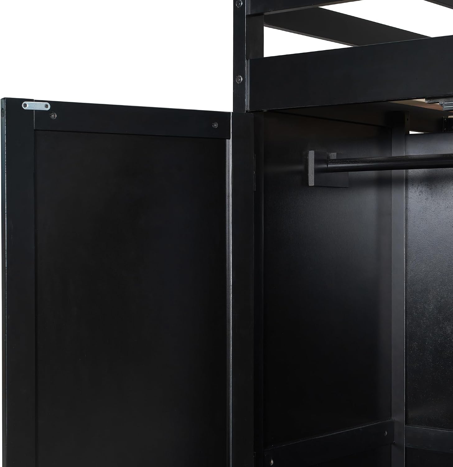 Full Gaming Loft Bed with Wardrobe & Desk & Charging Station & RGB Light,Esports Wood Loft Bed Frame with Storage Shelves,Curtains and DIY Pegboard,Space Saving,No Box Spring Needed,Black Red