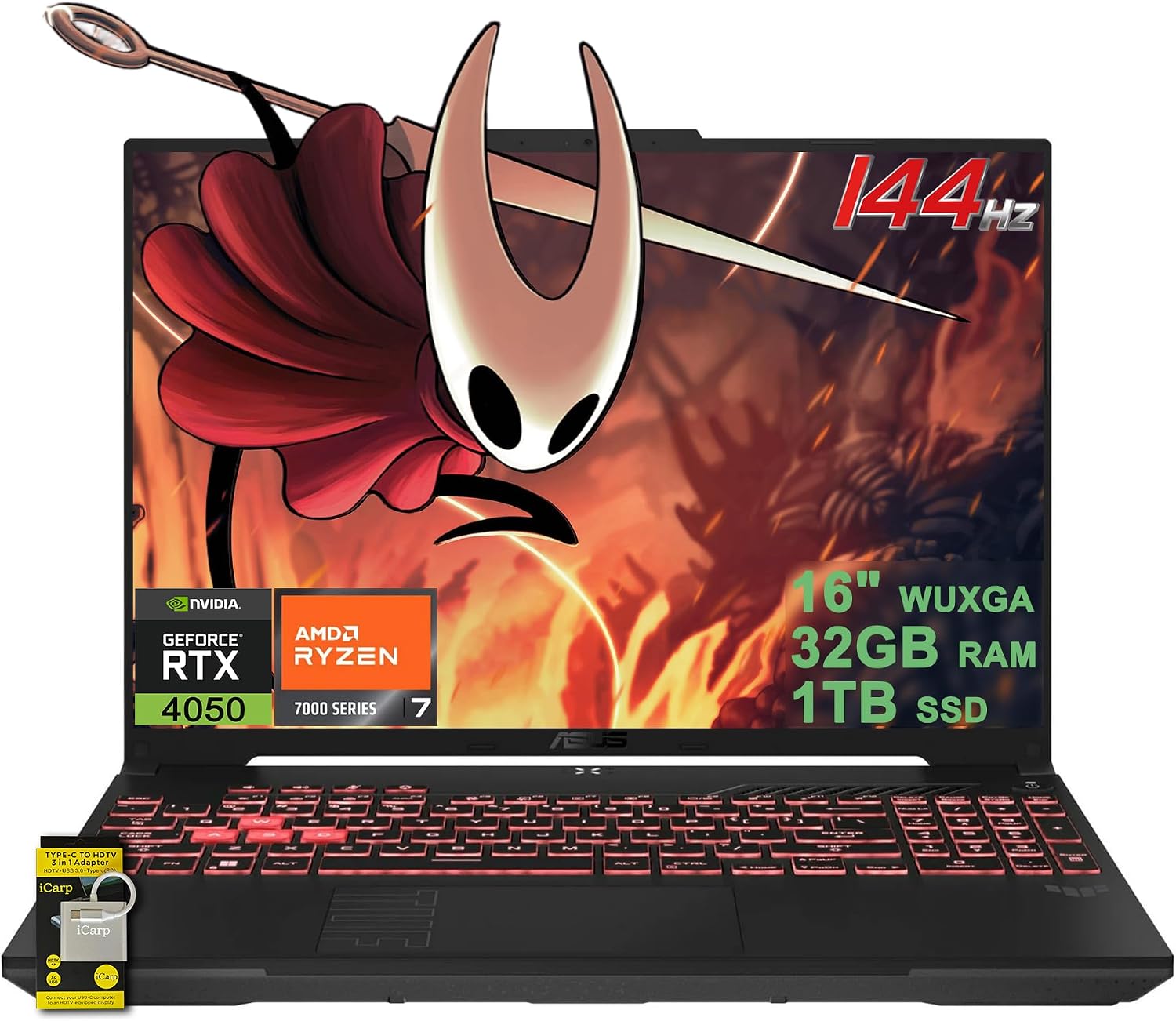 ASUS TUF Gaming A16 Laptop 16' WUXGA IPS 144Hz AMD Hexa-core Ryzen 7 7445HS 32GB DDR5 1TB SSD NVIDIA GeForce RTX 4050 (Up to 194 AI Tops) RGB Backlit USB4 Two-Way AI Noise Cancelation Win11 w/ICP Hub