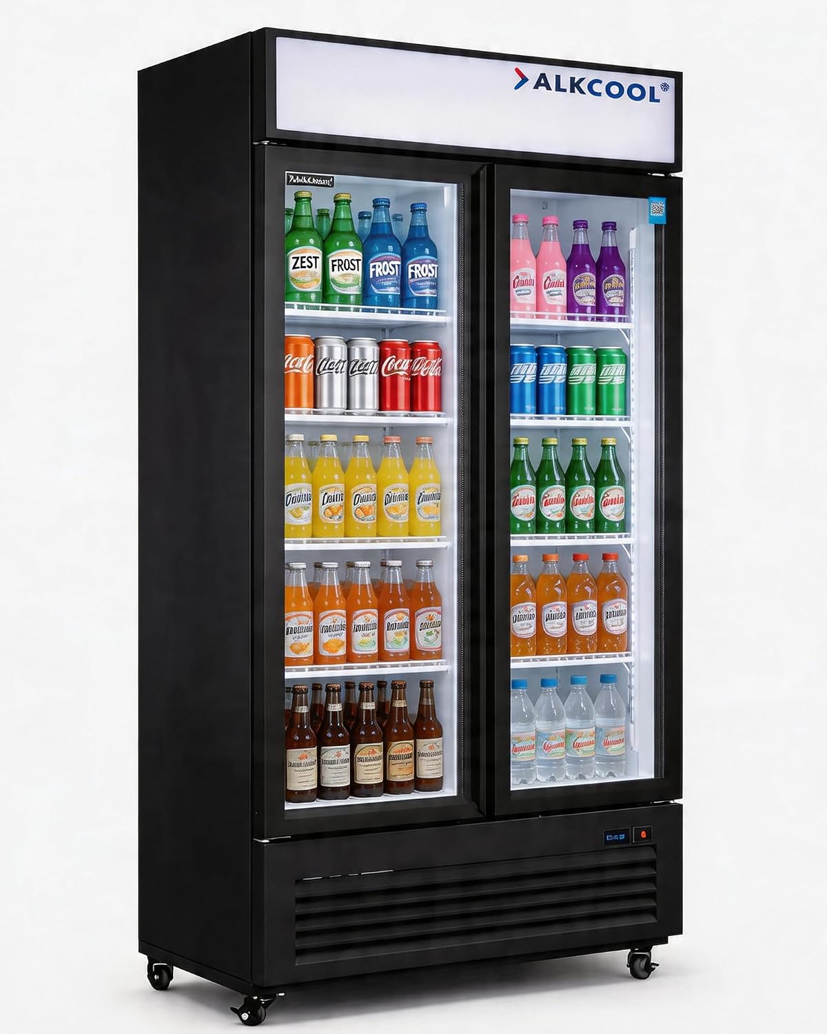 Commercial Beverage Refrigerator Display Fridge,19 Cu Ft Two Glass Door Upright Merchandiser Drink Cooler with LED Light Adjustable Shelves,ETL Approval,35.6' Wide Hinge Door