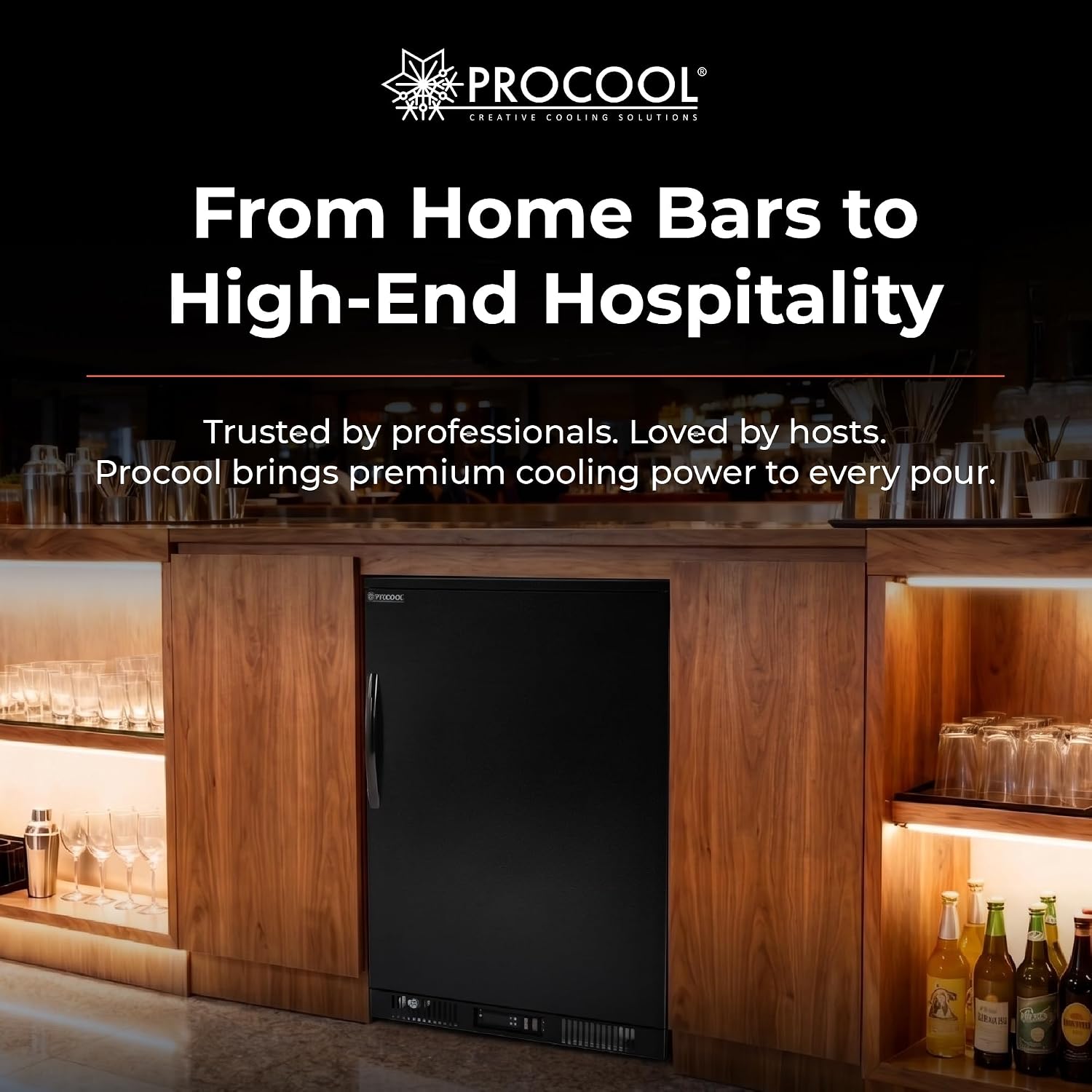 Procool 1-Door Counter Height Beverage Refrigerator - 24' Wide Energy Efficient Black Bar Fridge With LED Lighting - Commercial Back Bar Cooler