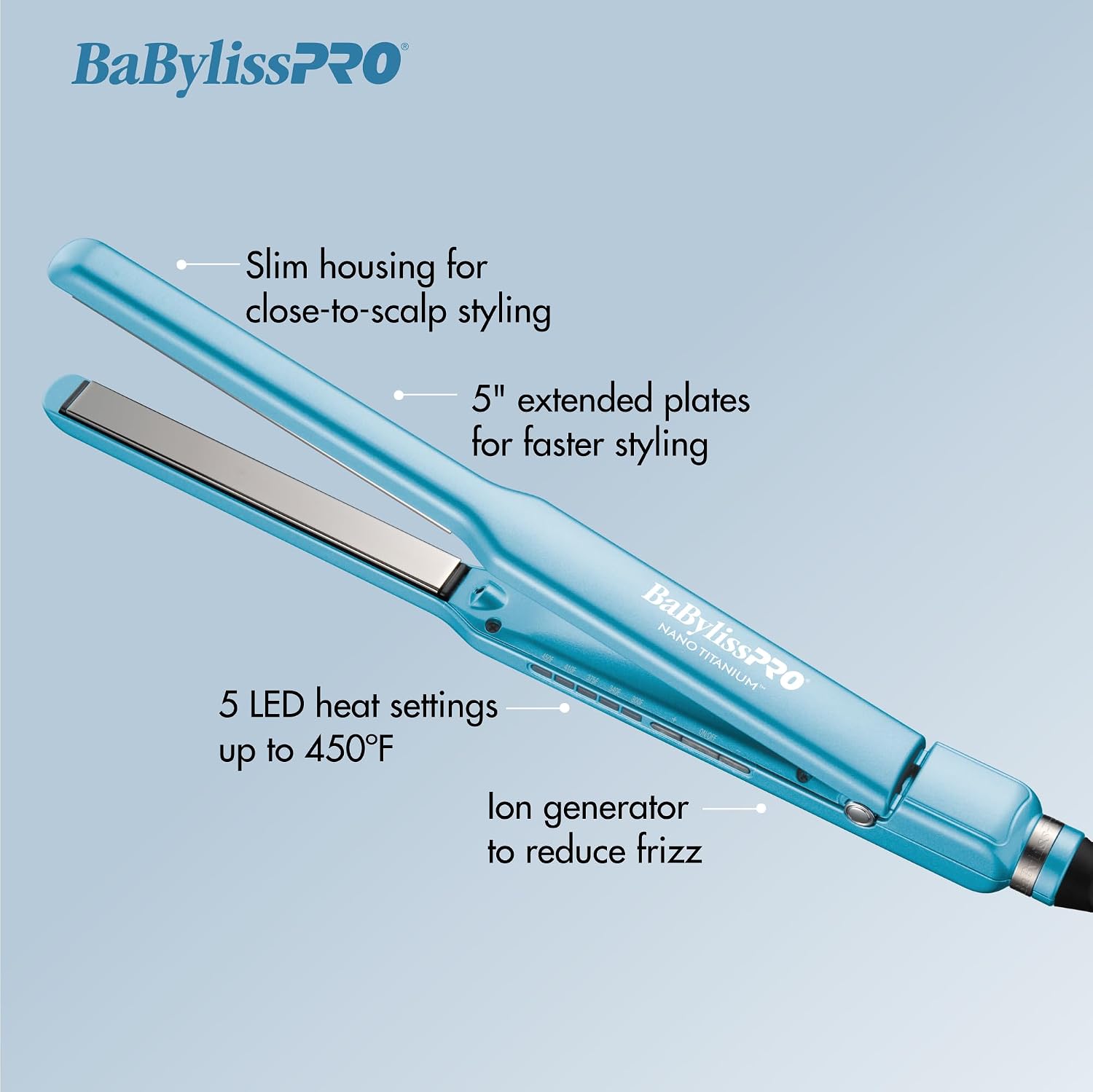 BabylissPRO Nano Titanium Specialty Ionic Hair Straightener, Professional Flat Iron For All Hair Types