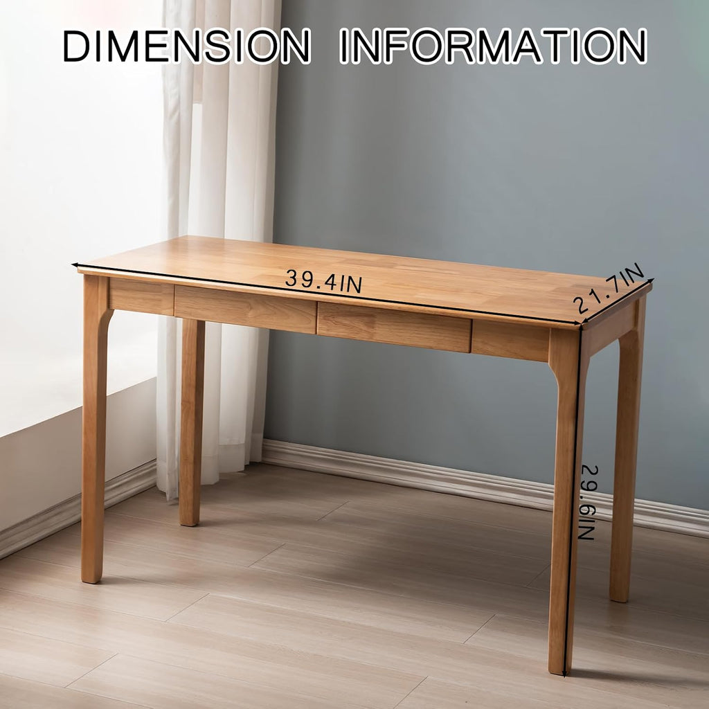 Solid Wood Desk, Gaming Study Home Office Desks for Work, Student PC Desk for Bedroom, Small Computer Desk for Small Spaces, Easy to Assemble (Wood Color, 39inch)