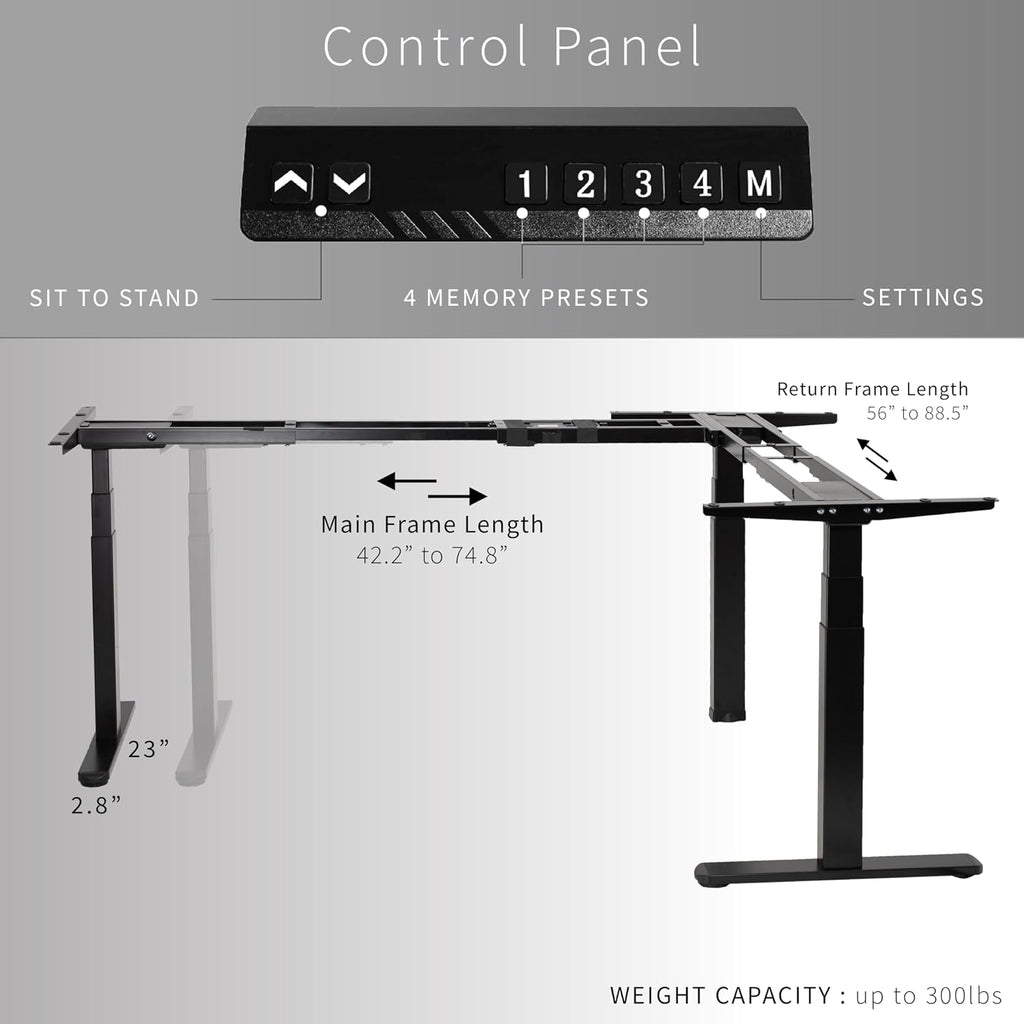 VIVO Electric Triple Motor Height Adjustable 3 Leg Corner Desk Frame, up to 300lbs, Sit Stand Ergonomic L Shaped Frame Only, White, DESK-V130EW