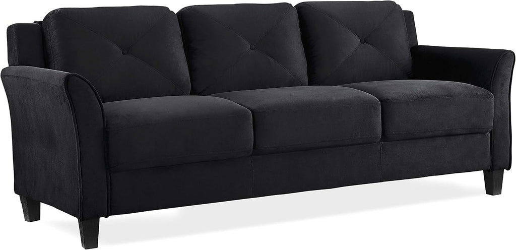 Studio Living Harrington 80.3' Sofa, Transitional Modern, Pocket Coil Comfort, Easy Assembly, Microfiber Fabric, Black