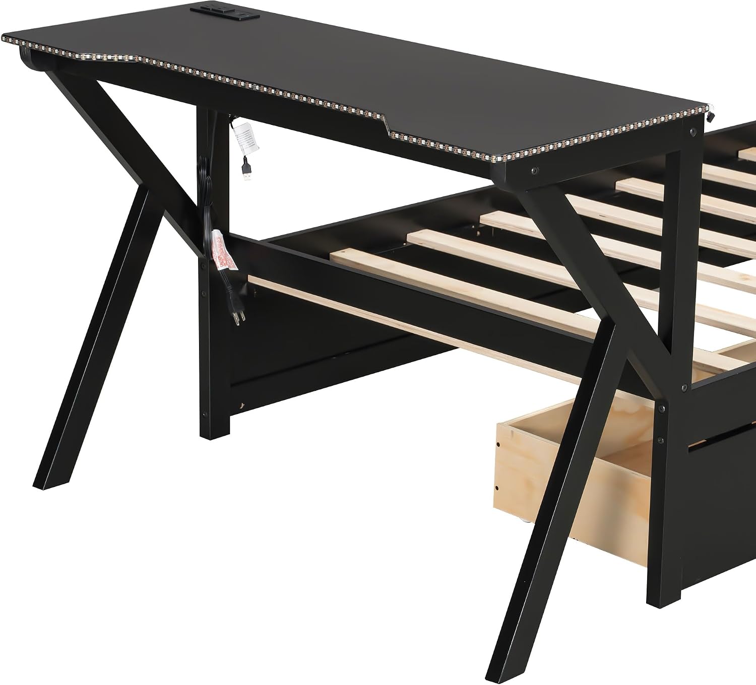 Harper & Bright Designs Twin Size Gaming Loft Bed with Charging Station & LED Headboard, Built-in Desk with Outlets & USB/Type-C Ports, 2 Storage Drawers for Modern Living, Black