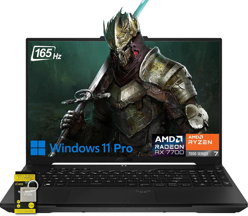 ASUS TUF Gaming A16 Laptop 16' WUXGA 165Hz 7ms 100% sRGB AMD Octa-core Ryzen 7 7735HS 16GB RAM 512GB SSD AMD Radeon RX 7700S 8GB (>RTX4060) Backlit Type-C USB4 Fast Charging Win11 Pro ICP Accessory
