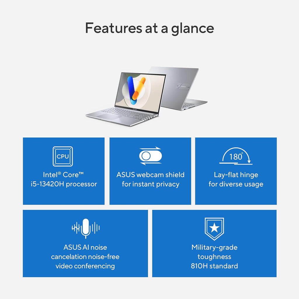 ASUS Vivobook 16 Laptop, 16' WUXGA 60Hz Display, Intel Core i5-13420H, Intel Iris Xᵉ Graphics, 16GB Memory, 512GB Storage, Windows 11, Cool Silver, F1605VA-ES56