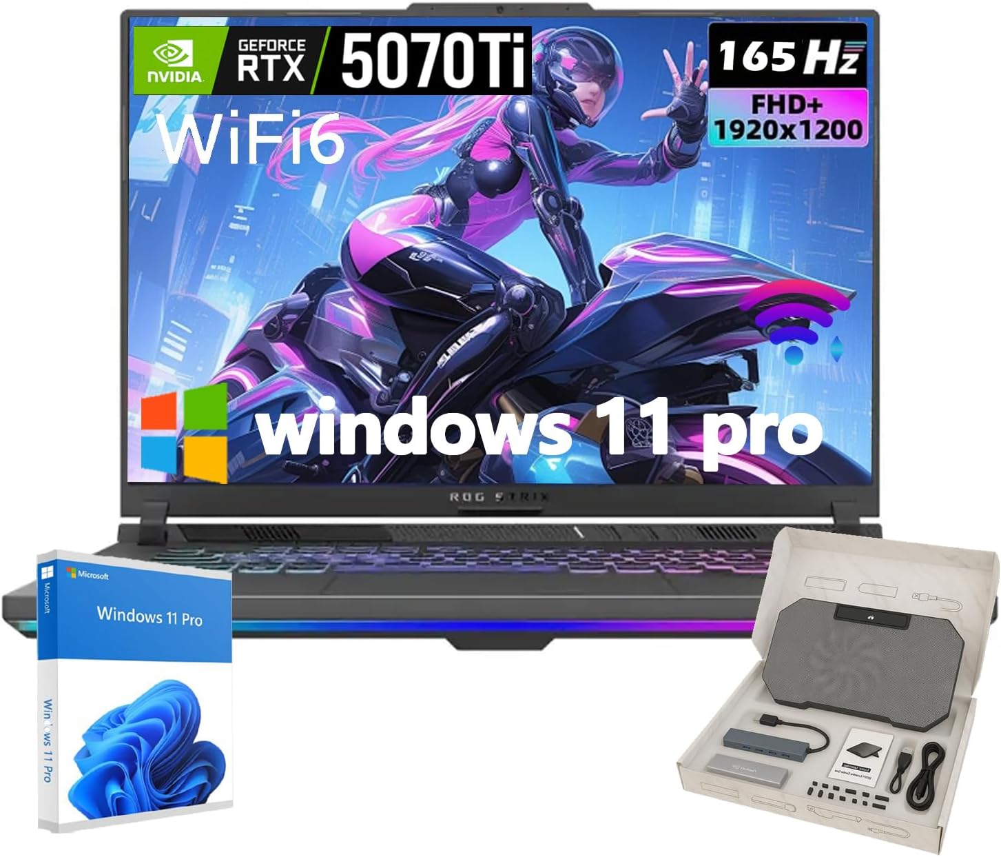 ASUS ROG Strix G16 Gaming Laptop - AMD Ryzen 9 HX, NVIDIA GeForce RTX 5070 Ti GPU, 16' WUXGA 165Hz Display, Wi-Fi 6, Windows 11 Pro, w/Accessories, 16GB DDR5 RAM, 1TB SSD
