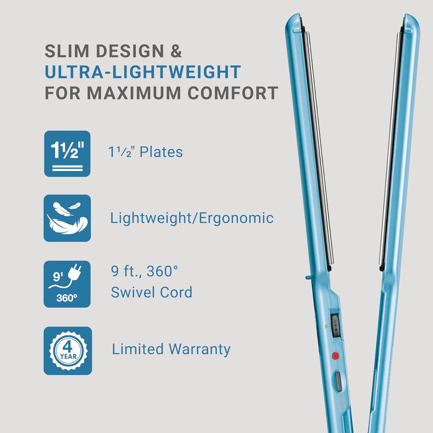 BabylissPRO Nano Titanium Ultra-Thin Hair Straightener, Professional Flat Iron, 5-Inch Extended Plates for Faster Straightening, for All Hair Types