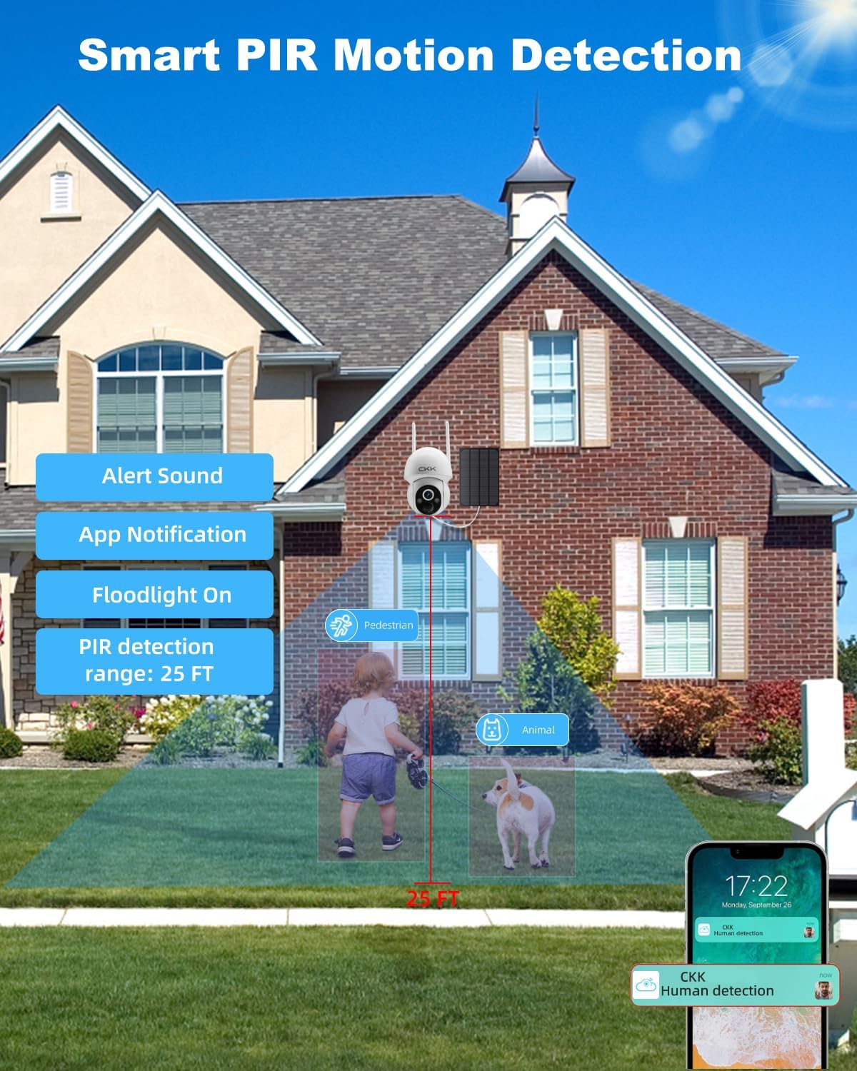 CKK 2.5K Solar Security Cameras Wireless Outdoor,Family Safety System,4 Cameras Kit with Full Color Night Vision,360° View,2.4Ghz WiFi Camera,2-Way Audio,Spotlight,128G Local Storage,No Monthly Fee