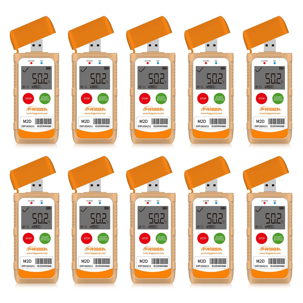 Frigga M2D 10 Pack Multi-Use Temperature Data Logger USB Digital Temperature Recorder Reusable 14400 Points High Accuracy Thermometer Logger PDF CSV Report