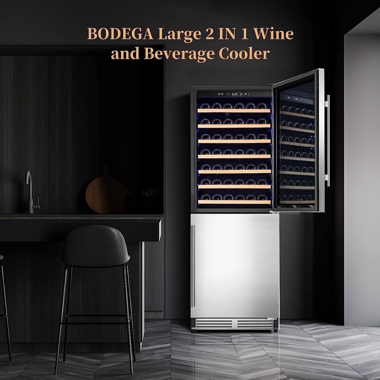 BODEGA 24 Inch Wine and Beverage Refrigerator Cooler,Dual Zone Wine Fridge with Memory Temperature Control 77 Bottles and 180 Cans,Built-In or Freestanding 2-in-1 Wine Cooler for Home Bar Kitchen