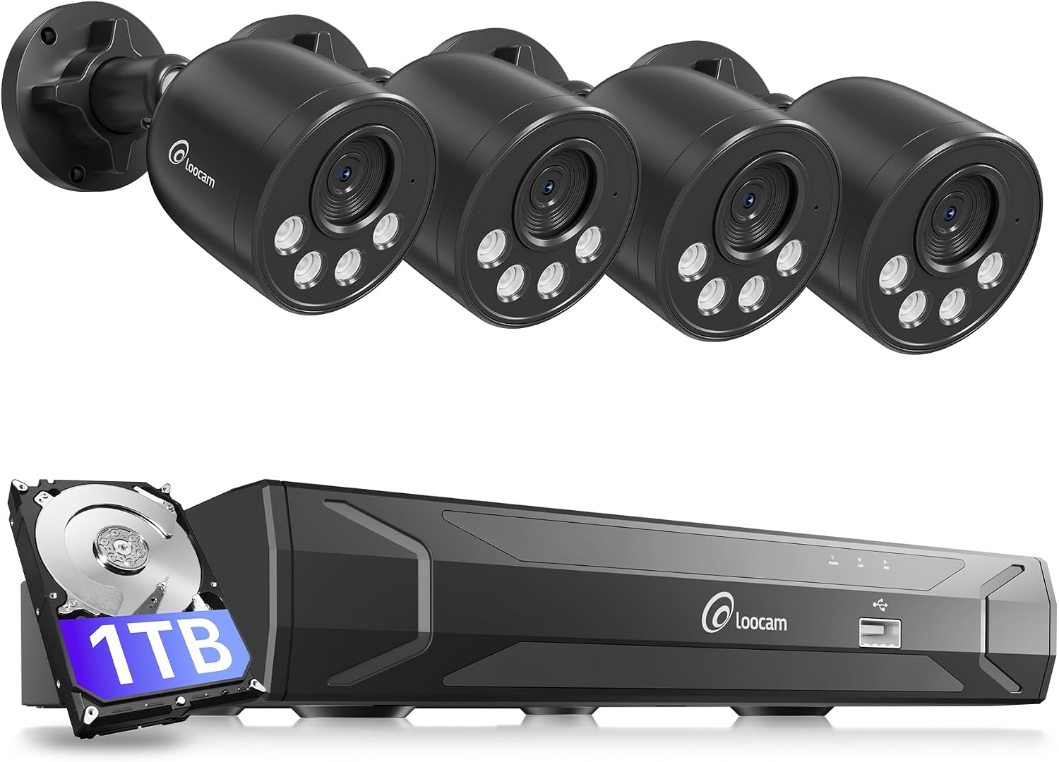 Loocam PoE Security Camera System 8CH 5MP H.265+NVR with 1TB HDD, 4MP Wired PoE Camera System 25fps IP Cams, 24/7 Recording Camera for Home Security, AI Human Vehicle Detection, Plug & Play