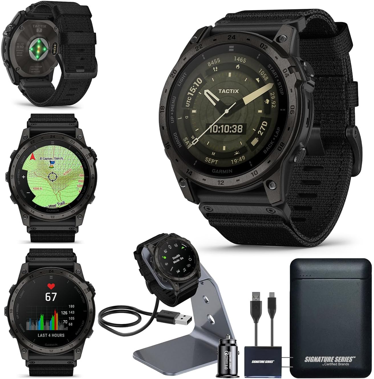 Garmin tactix 7 AMOLED Edition Tactical Military GPS Smartwatch | Touchscreen, Stealth Mode, Flashlight, Multicontinent Mapping, Weather, Health Metrics, with Signature Series Power Bundle