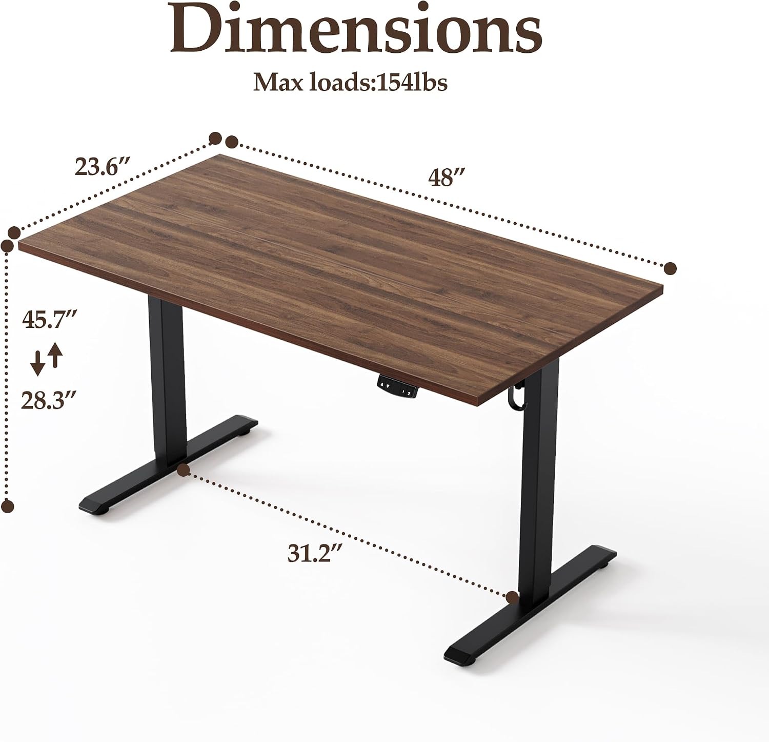 Klicelor 48 Inch Electric Standing Desk, Height Adjustable Office Desk, Sit Stand Up Computer Desk with Memory Preset, Two-Piece Desktop, Dark Walnut
