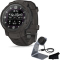 Garmin Instinct Crossover Solar, Rugged Hybrid Multisport GPS Smartwatch, Graphite | Heart Rate Monitor, Analog Hands, Digital Display, Up to 28 Day Battery Life with Signature Series Charging Bundle