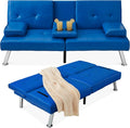 Best Choice Products Faux Leather Upholstered Modern Convertible Futon, Adjustable Folding Sofa Bed, Guest Bed w/Removable Armrests - Royal Blue