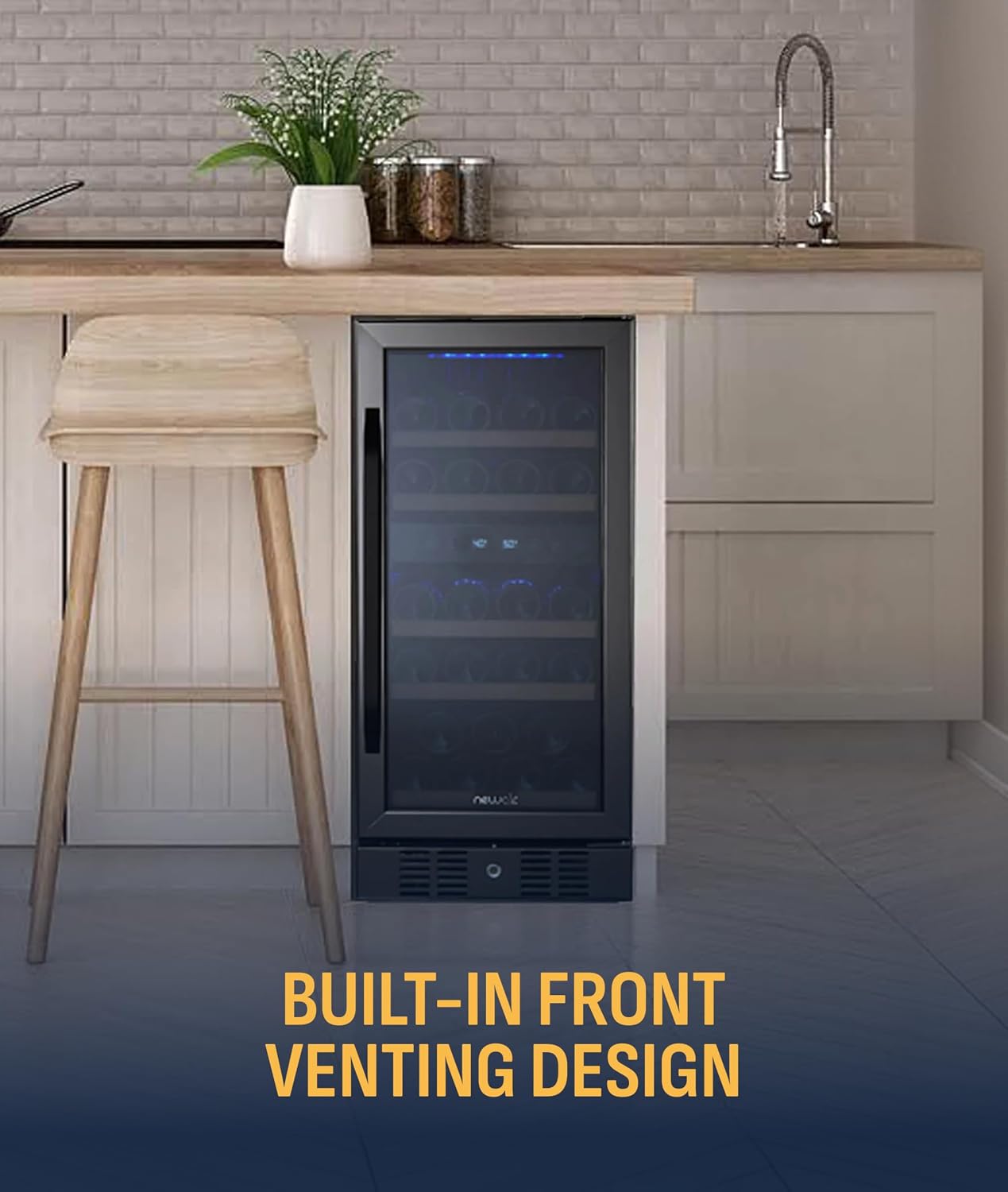 NewAir 15' Dual Zone Wine Fridge for 29 Bottles | Built-In or Freestanding Wine Cooler Refrigerator with Glass Door | Precision Cooling & Wood Shelves for Red and White Wines | Black Stainless Steel
