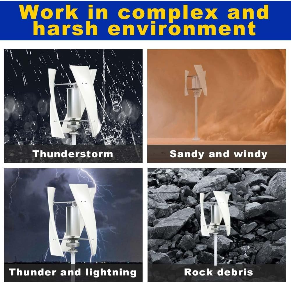 100W -3000W Low Noise Wind Turbines Generator Kit, 12V-48V 3 Blade with Controller Vertical Windmill Wind Turbine Generator Suitable for Courtyard Lighting(White)