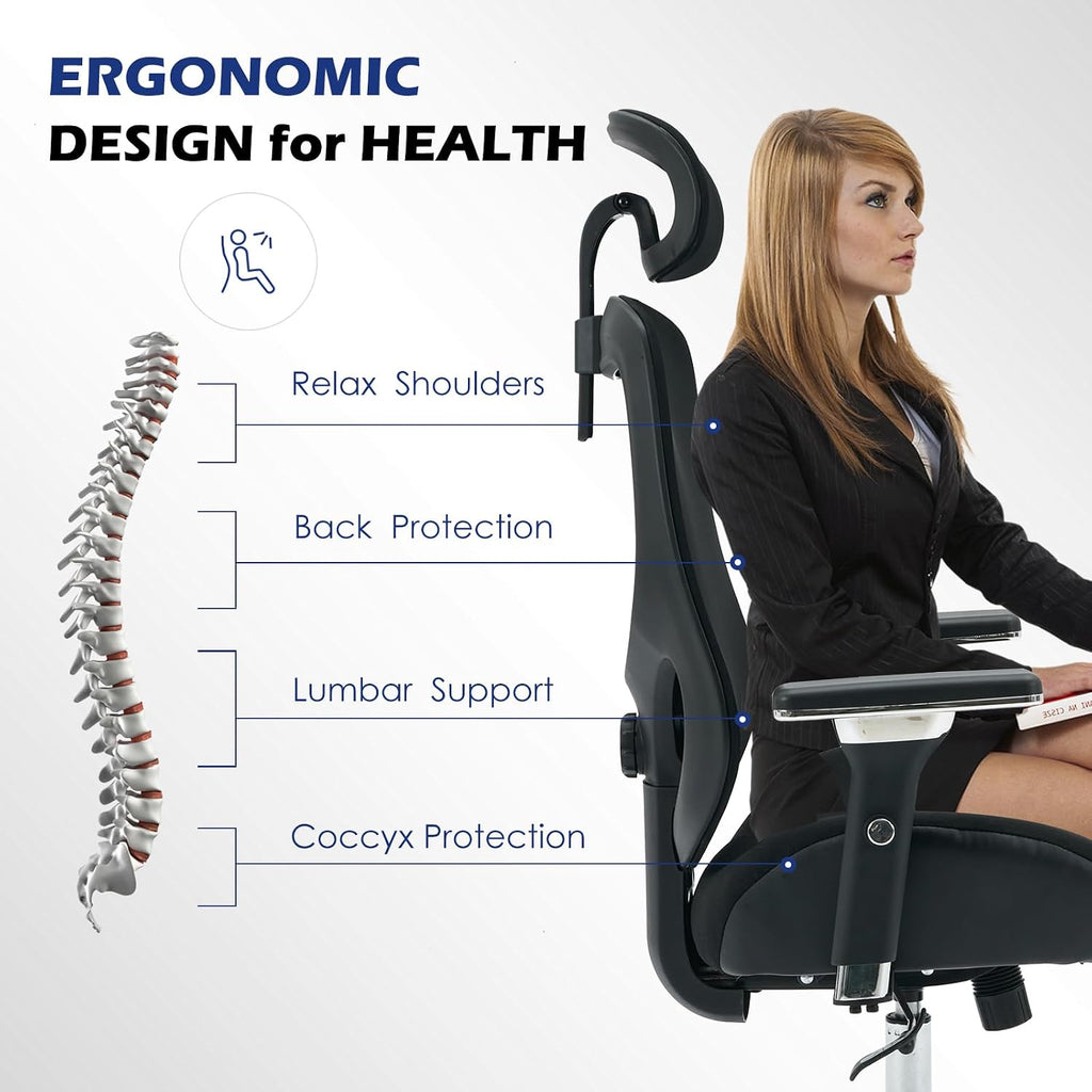 BOSMILLER 700lbs Big and Tall Office Chair with Wide Thick Seat Cushion for Sitting All Day,Ergonomic Mesh Desk Chair with Adjustable Lumbar Support and Headrest for Heavy People,4D Armrests