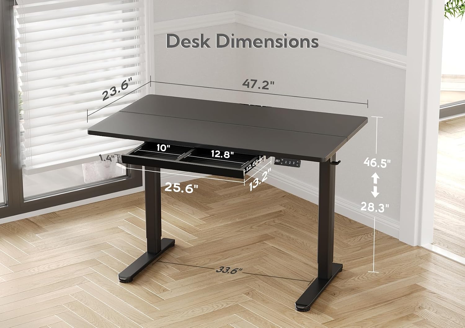 Claiks Standing Desk with Drawers, 48x24 Inch Electric Stand Up Desk, Adjustable Height Computer Workstation, Black