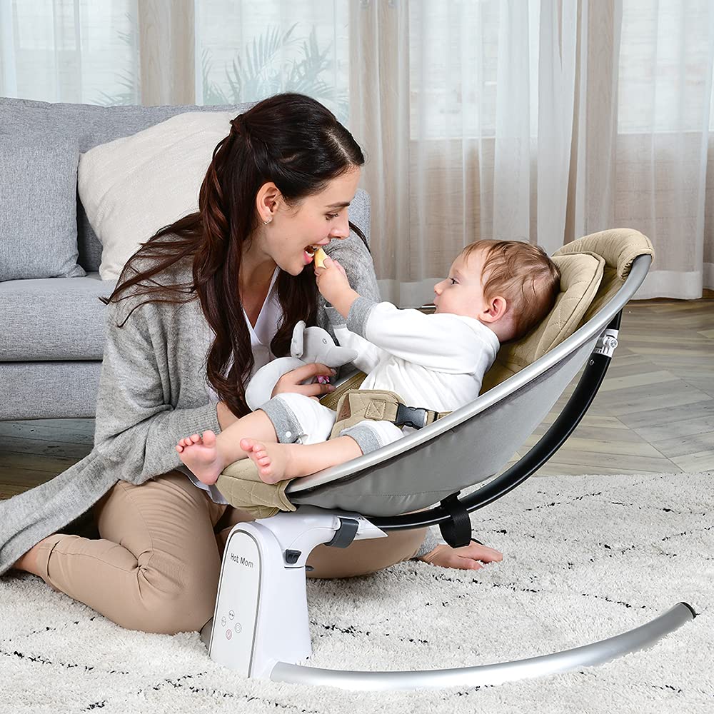 Hot Mom Upgrade Cotton Electric Baby Bouncer for Infant,Bluetooth Baby Swing Enabled Automatic, Baby Rocker Inset Music Speaker, Baby Chair Intelligent Timing & LED Touch Screen (Green)