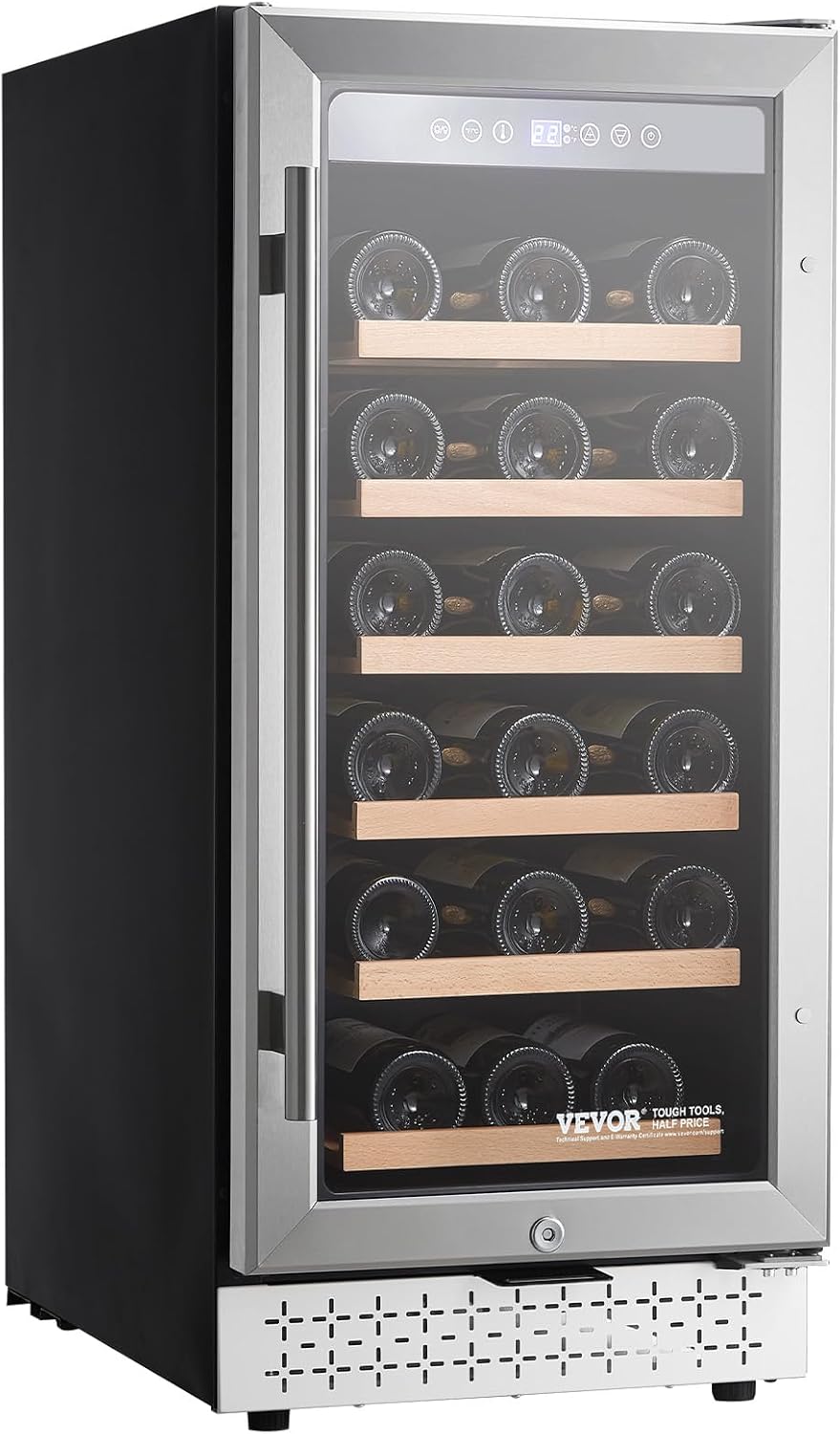 VEVOR YC-100A, 28, Mini Wine Refrigerator with Glass Door, Adjustable Shelves, Digital Temperature Control, Built-in & Freestanding Cooler Fridge for Home, Office, Bar, 32 Bottle, Sliver