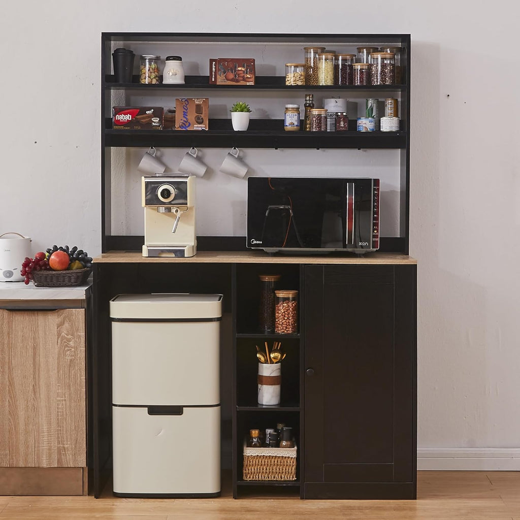 Mini Fridge Cabinet with Storage, Coffee Bar Cabinet with Mini Fridge Space and Power Outlet, Liquor Wine Bar Cabinet with Microwave Shelf, Beverage Station for Kitchen, Dorm, Living Room