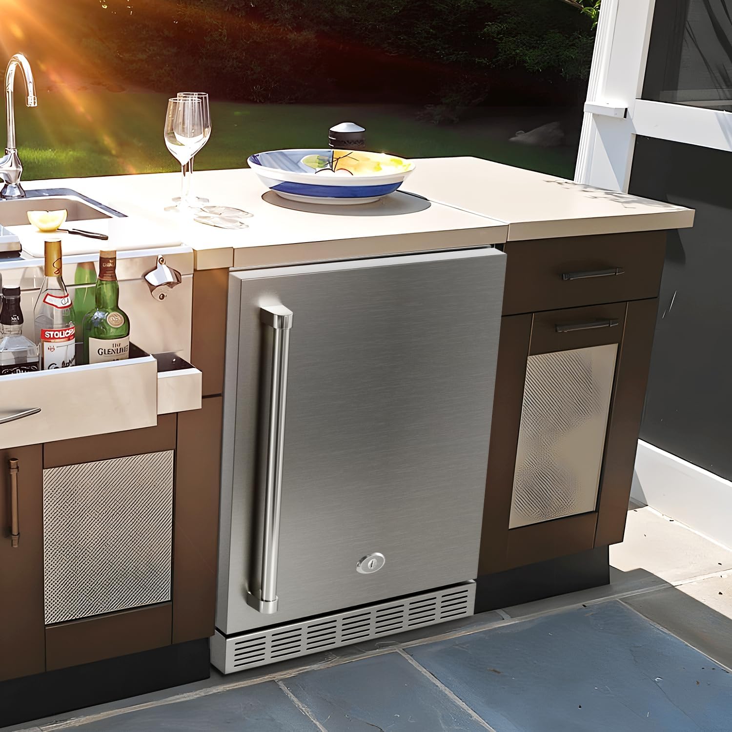 21 Inch Outdoor Refrigerator, Weather Proof Stainless Steel Beverage Beer Cooler Under Counter Fridge, Indoor/Outdoor Refrigerator with 3 Shelves for Patio Kitchen and Commercial Use