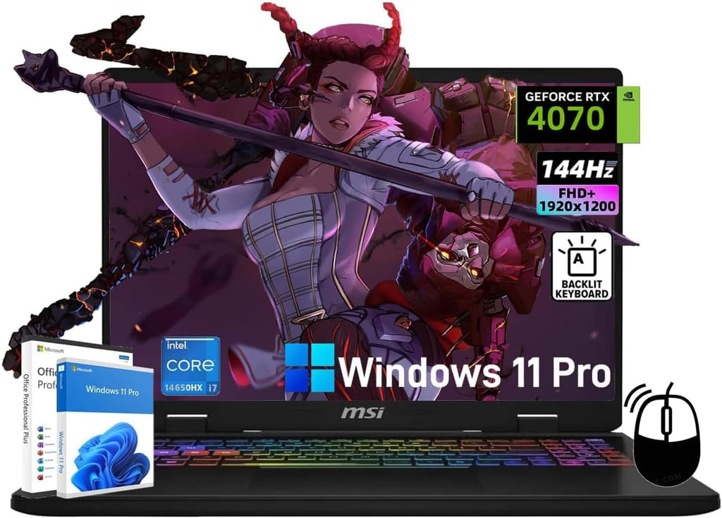 MSI Crosshair Gaming Laptop - Intel 16-Core i7-14650HX, 16' FHD+ (1920×1200) IPS Display, NVIDIA GeForce RTX 4070, with Windows 11 Pro, Office Lifetime, Wi-Fi 6, Accessories (64GB DDR5 RAM+ 1TB SSD)