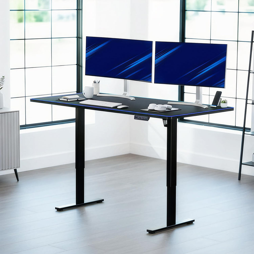 VIVO Electric 71 x 36 in Standing Desk with Full-Size RGB Mouse Pad, Memory Height Adjustment, 1B Series, Holds 220 lbs, Black Top Black Frame, DESK-KIT-1B7BP-36