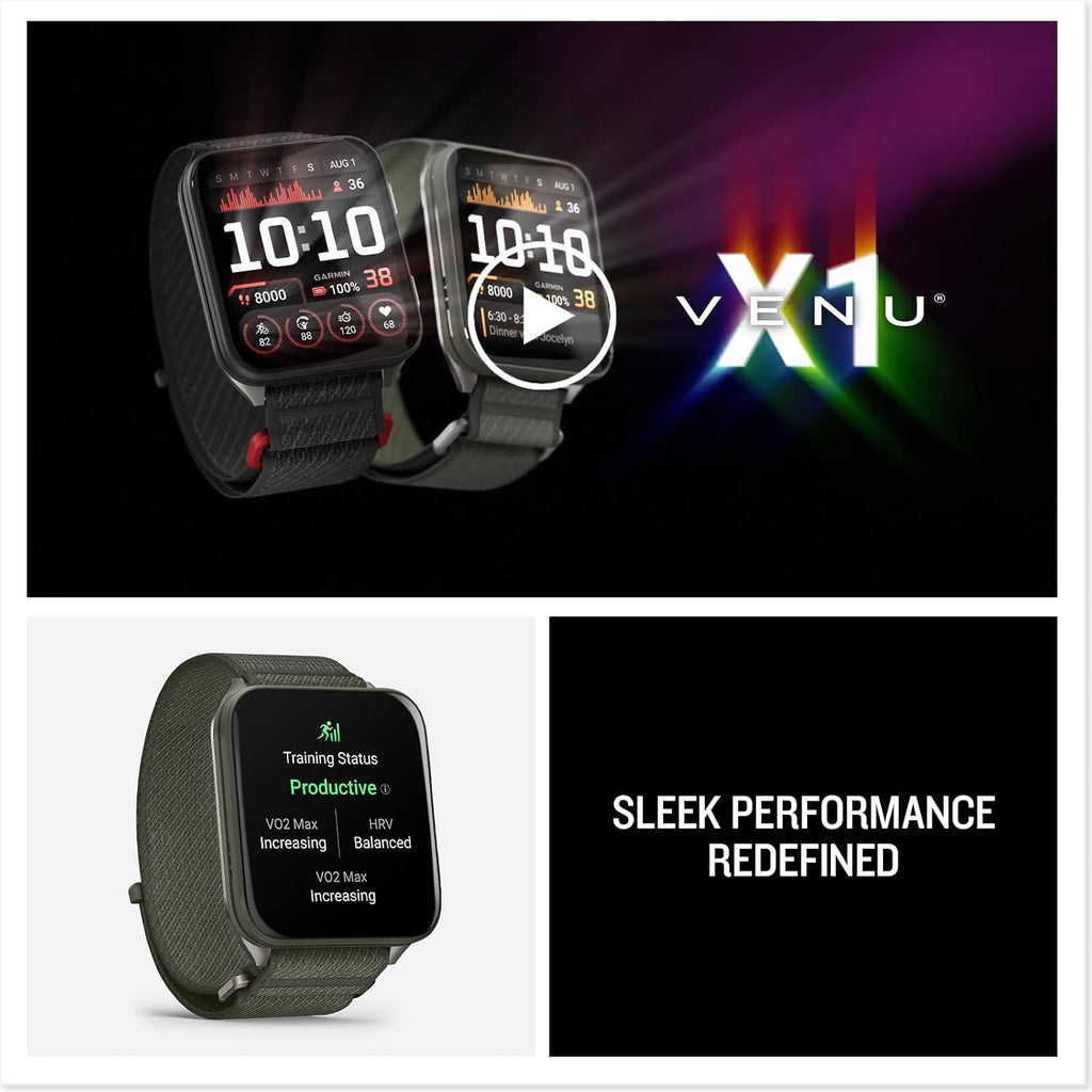 Garmin Venu X1, Thin and Lightweight GPS Smartwatch, 2 inch AMOLED Display, Advanced Health and Fitness Features, Moss with Titanium Caseback Bundle with Accessories