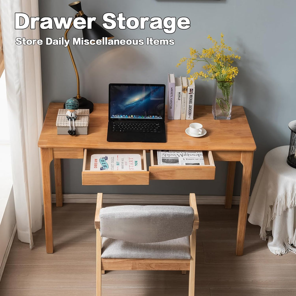 Solid Wood Desk, Gaming Study Home Office Desks for Work, Student PC Desk for Bedroom, Small Computer Desk for Small Spaces, Easy to Assemble (Wood Color, 39inch)