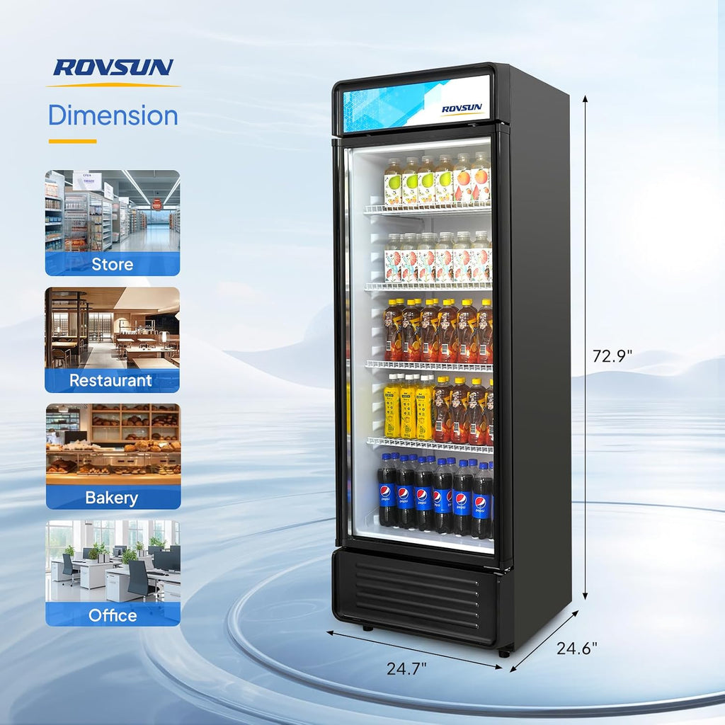 ROVSUN 12.5 Cu.Ft Commercial Beverage Refrigerator ETL NSF, Merchandiser Refrigerator Display Refrigerator Beverage Cooler Glass Door Fridge w/Adjustable Shelves LED Light for Bar Restaurant Cafe