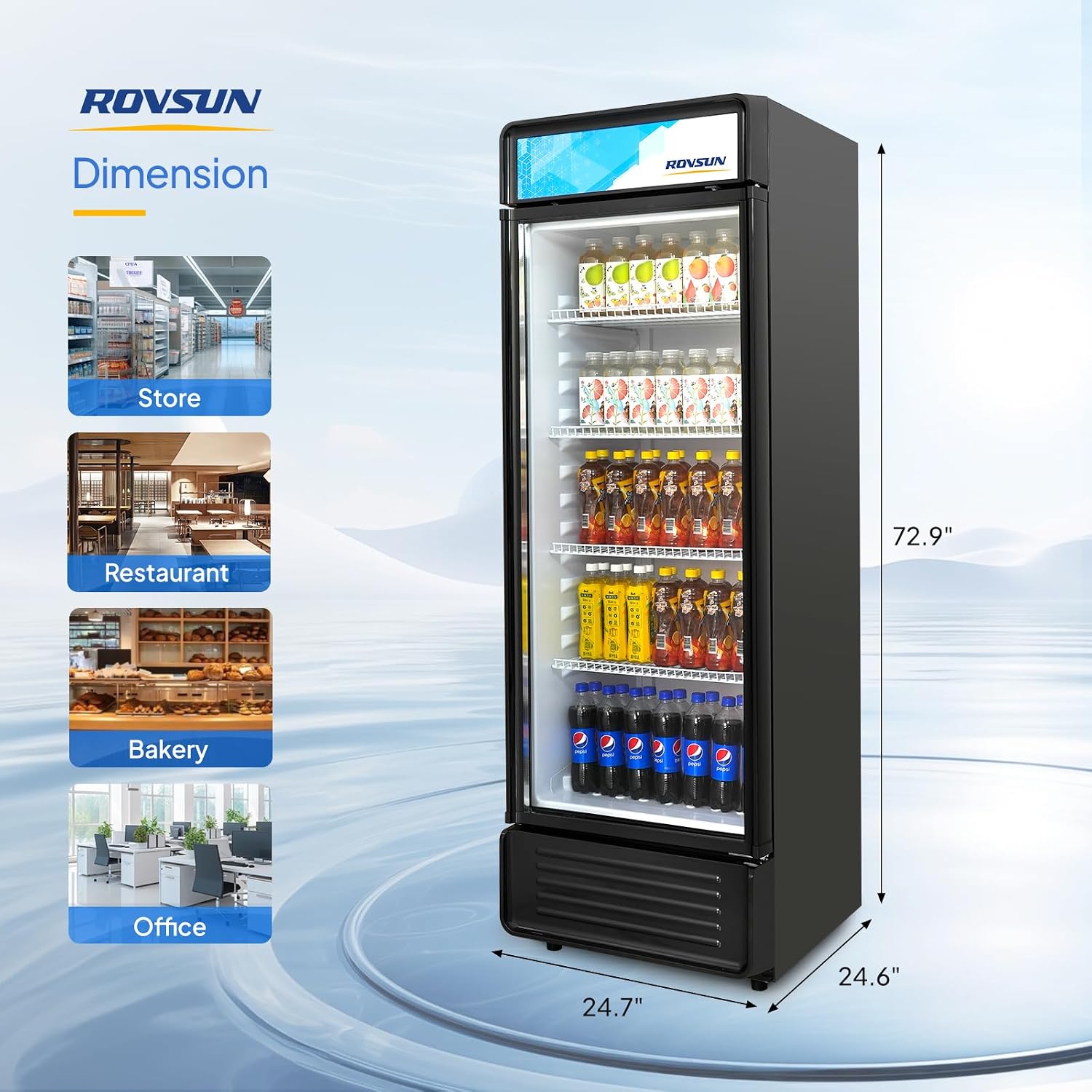 ROVSUN 12.5 Cu.Ft Commercial Beverage Refrigerator ETL NSF, Merchandiser Refrigerator Display Refrigerator Beverage Cooler Glass Door Fridge w/Adjustable Shelves LED Light for Bar Restaurant Cafe
