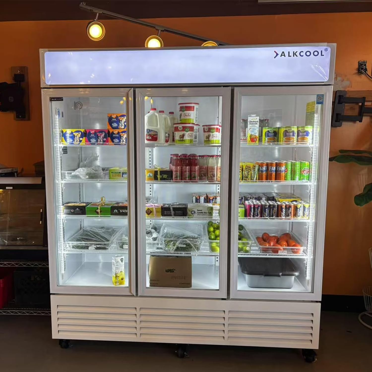 Commercial Refrigerator Floral Beverage Display Cooler,3 Glass Doors Commercial Flowers Fridge With LED Light 9 Adjustable Shelves,ETL Approval,71' Wide,63.5 Cuft,White,(Wheel Included)