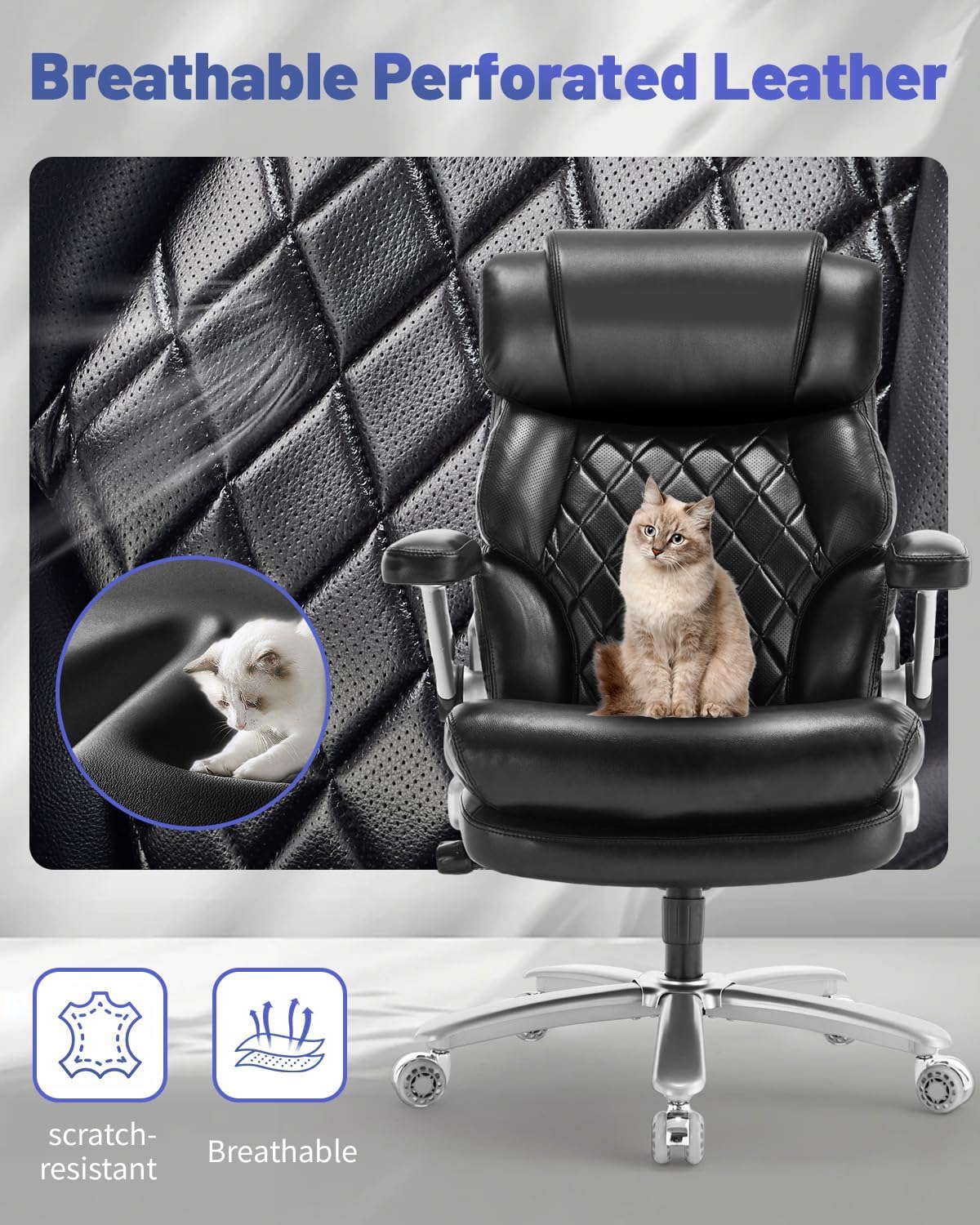 800LBS Big and Tall Office Chair for Heavy People, Heavy Duty Executive Chair with High Back, Extra Wide Seat and Adjustable Lumbar, Large Computer Desk Chair with 5D Flip Arms for Home Office