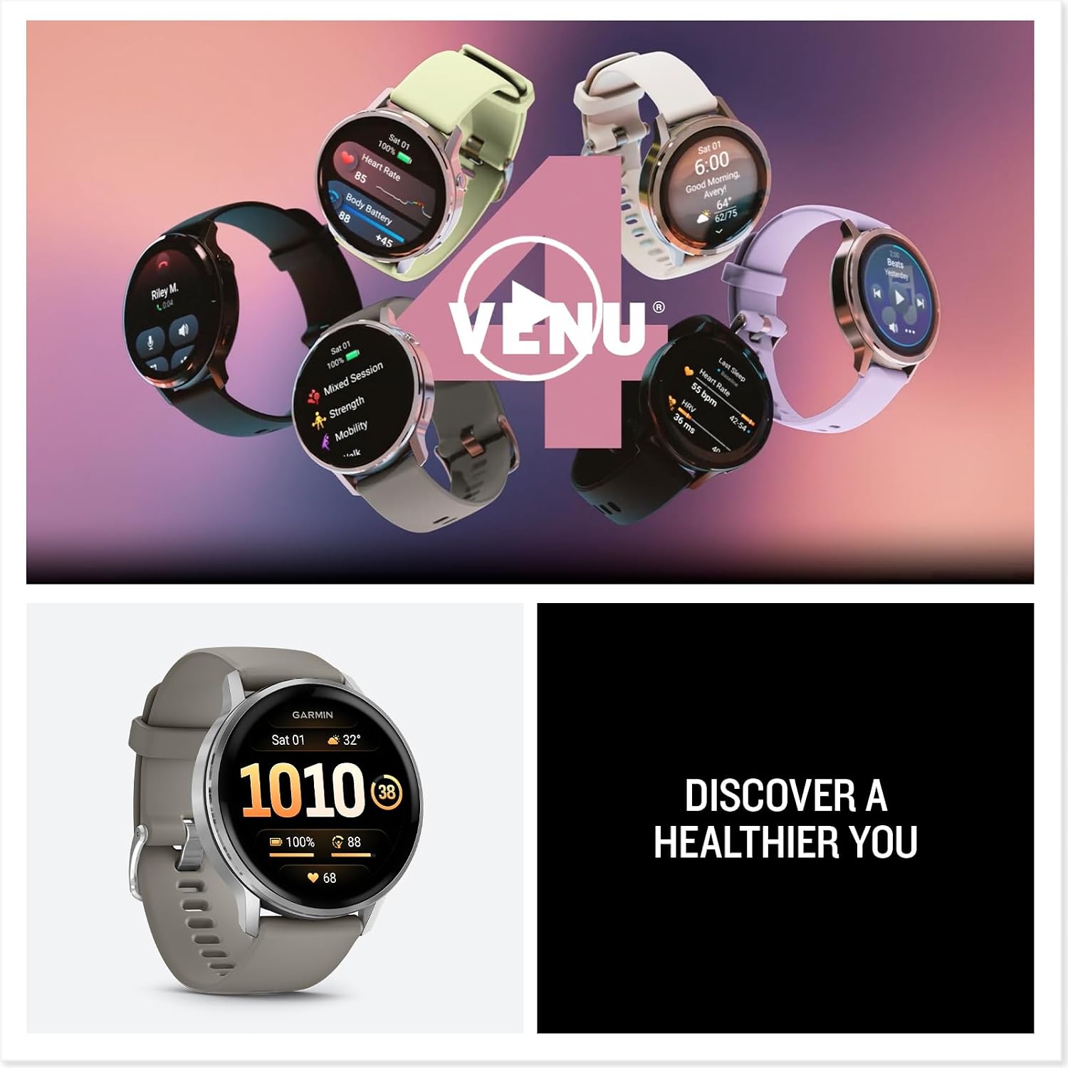 Garmin Venu® 4, 45mm, Advanced Health and Fitness GPS Smartwatch, Bright and Colorful Display, Built-in Flashlight, 12 Days of Battery Life, Silver with Silver Gray Silicone Band