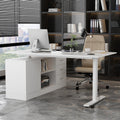 Homsee Home Office L Shaped Electric Standing Desk with Drawers and Shelves, Height Adjustable & Shape Reversible Stand up Desk, 63' Computer Executive Corner Table, White