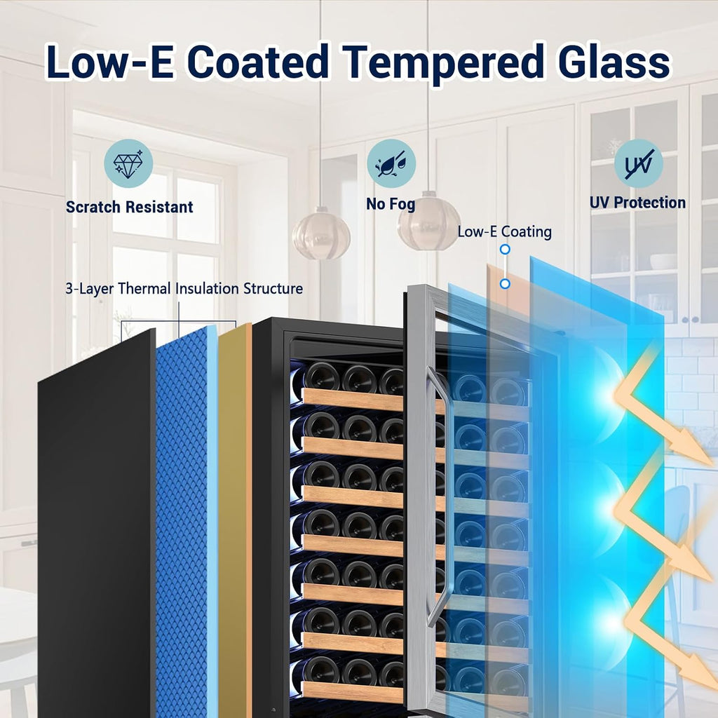 Tylza Beverage Refrigerator 24 Inch, 190 Can Built-in/Freestanding Beverage Cooler Fridge with Glass Door and Advanced Cooling Compressor for Beer and Soda or Wine, Low Noise, 37-64 F, Black