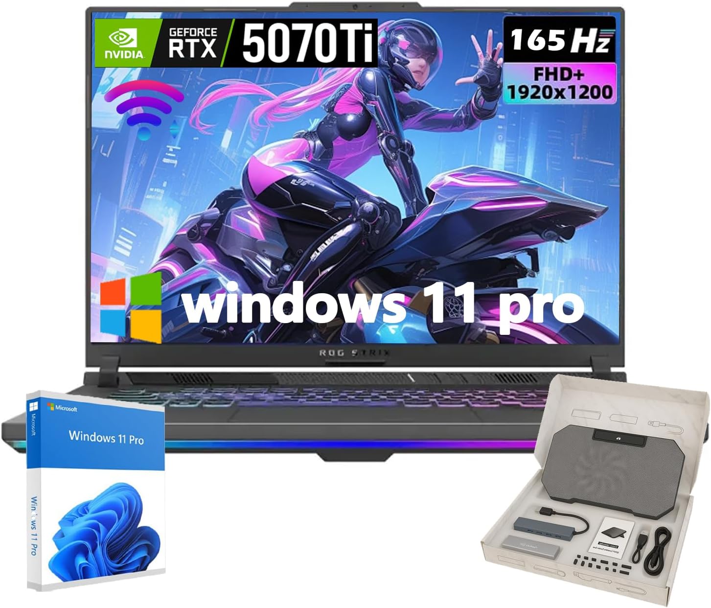 ASUS ROG Strix G16 Gaming Laptop - AMD Ryzen 9 HX, NVIDIA GeForce RTX 5070 Ti GPU, 16' WUXGA 165Hz Display, Wi-Fi 6, Windows 11 Pro, w/Accessories, 64 GB DDR5 RAM, 4TB SSD
