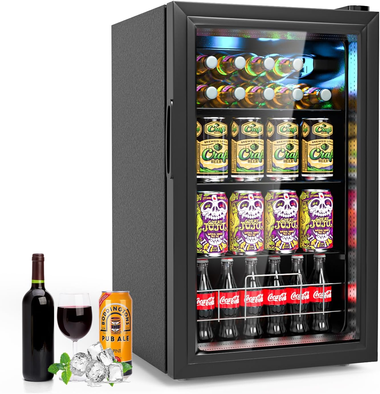 Geekman Beverage Refrigerator Cooler, 120 Cans Freestanding Beverage Fridge with Double-layer Glass Door， Mini Fridge Beverage with Adjustable Removable Shelving, Perfect for Beer, Wine, Soda and more
