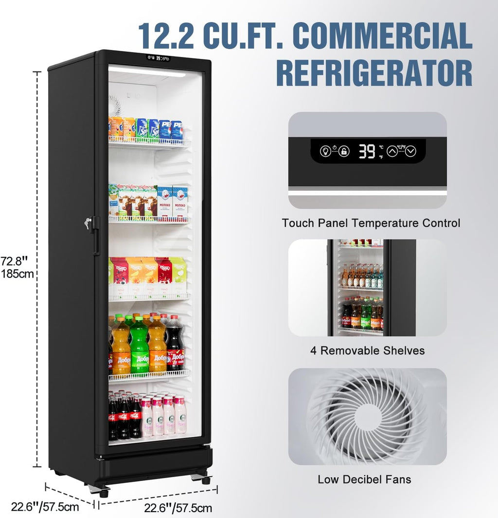 BEYOU Beverage Refrigerators, 12.2 cu. Ft commercial Display Fridge with Double-Tempered Glass Door Door, Merchandiser for Living Room, Bar, Garage（Black）