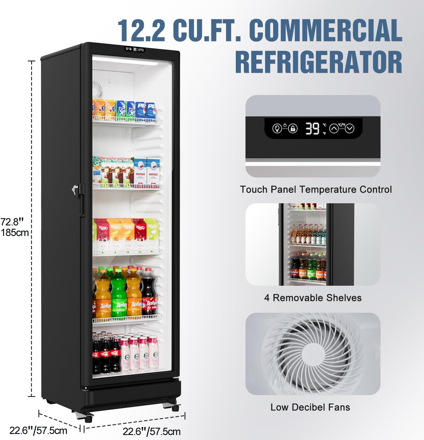 BEYOU Beverage Refrigerators, 12.2 cu. Ft commercial Display Fridge with Double-Tempered Glass Door Door, Merchandiser for Living Room, Bar, Garage（Black）