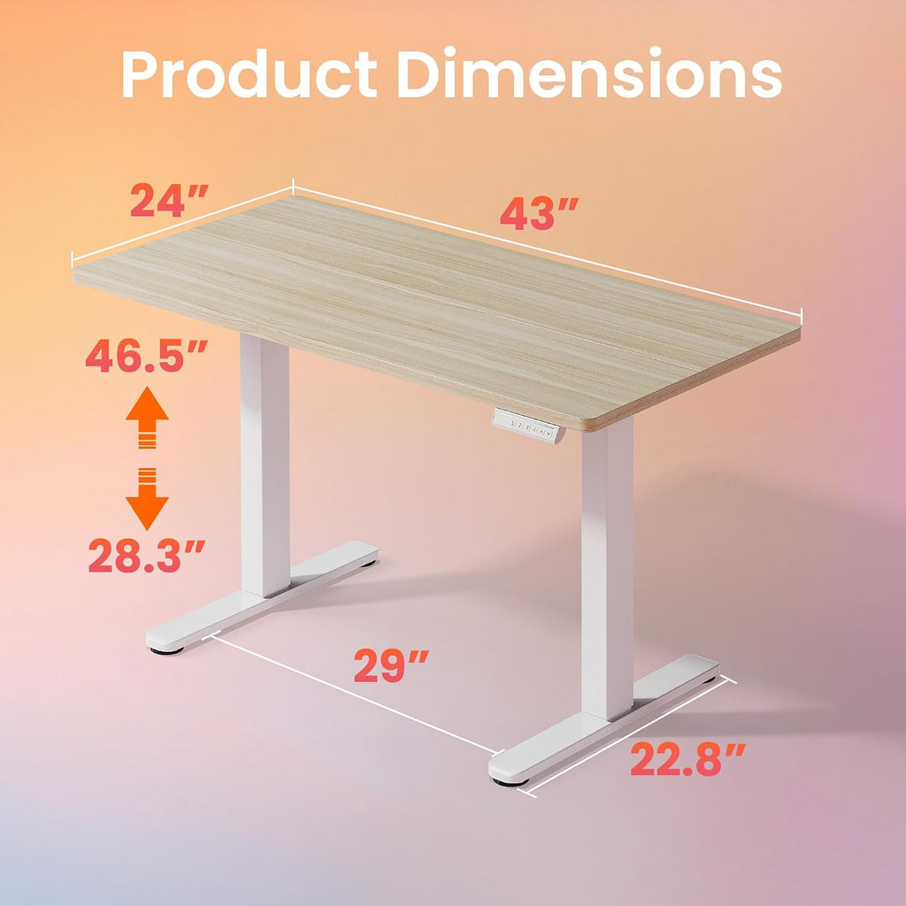 HUANUO 43 x 24 inch Electric Standing Desk Adjustable Height, 4 Memory Height Settings, Sit Stand Up Desk for Home Office & Computer Workstation, Light Walnut